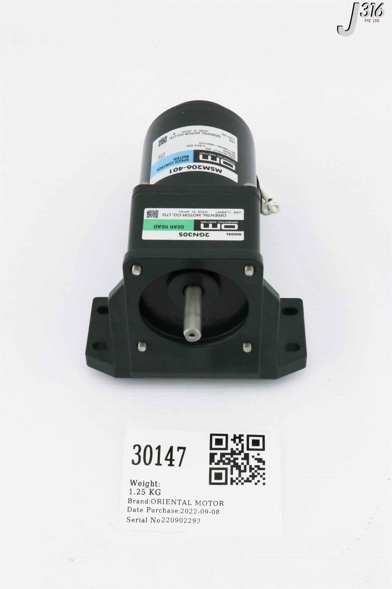 イチ 30147 ORIENTAL MOTOR SPEED CONTROL MOTOR W/ GEAR HEAD 2GN30S